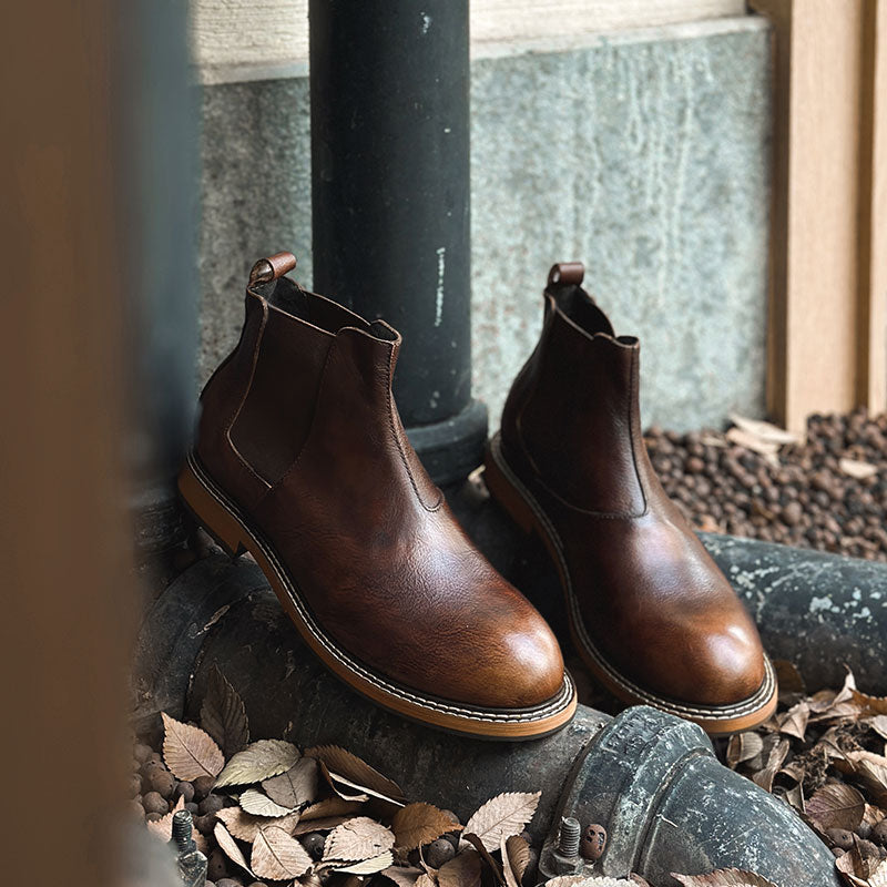 Caramel walking men's leather Chelsea boots-Brown LB988