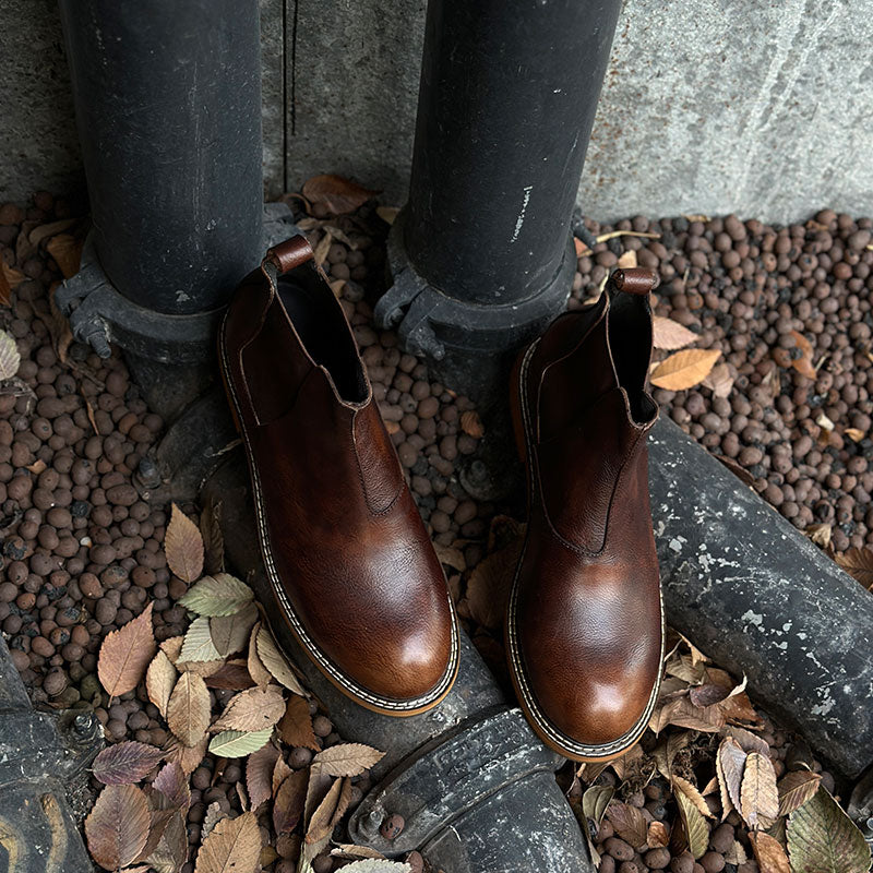 Caramel walking men's leather Chelsea boots-Brown LB988