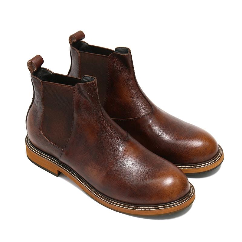 Caramel walking men's leather Chelsea boots-Brown LB988